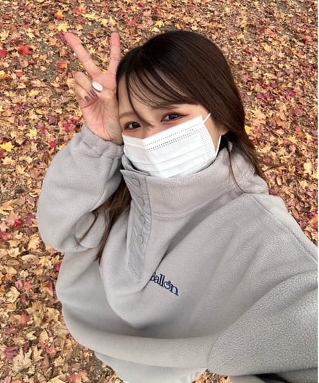 balloon fleece half button pullover / Grey