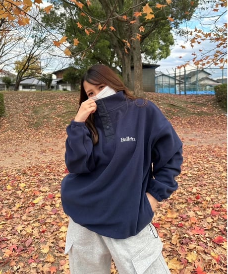 balloon fleece half button pullover / Navy
