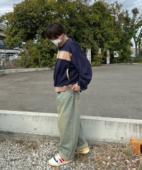balloon track jacket / Navy × Beige