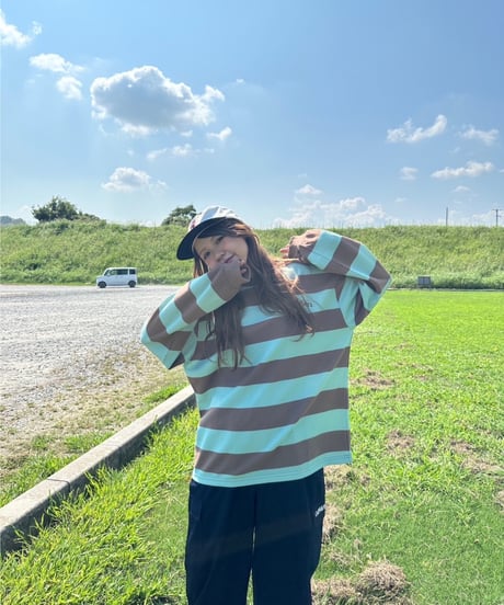 balloon border long tee / Brown × Mint