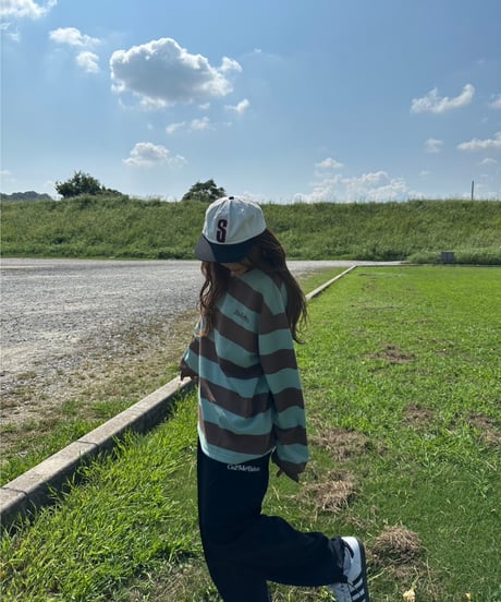 balloon border long tee / Brown × Mint