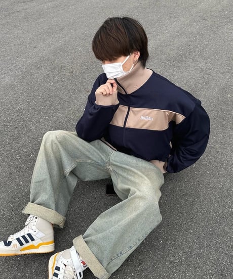 balloon track jacket / Navy × Beige