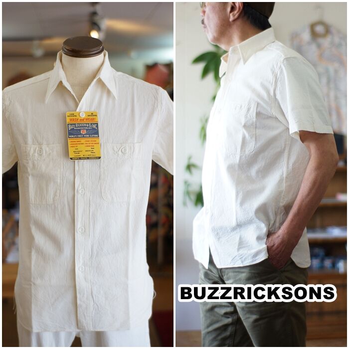 美品　バズリクソンズ　半袖ワークシャツ 半袖シャツ バズリクソンズ(BUZZ RICKSON'S) Cream(クリーム)