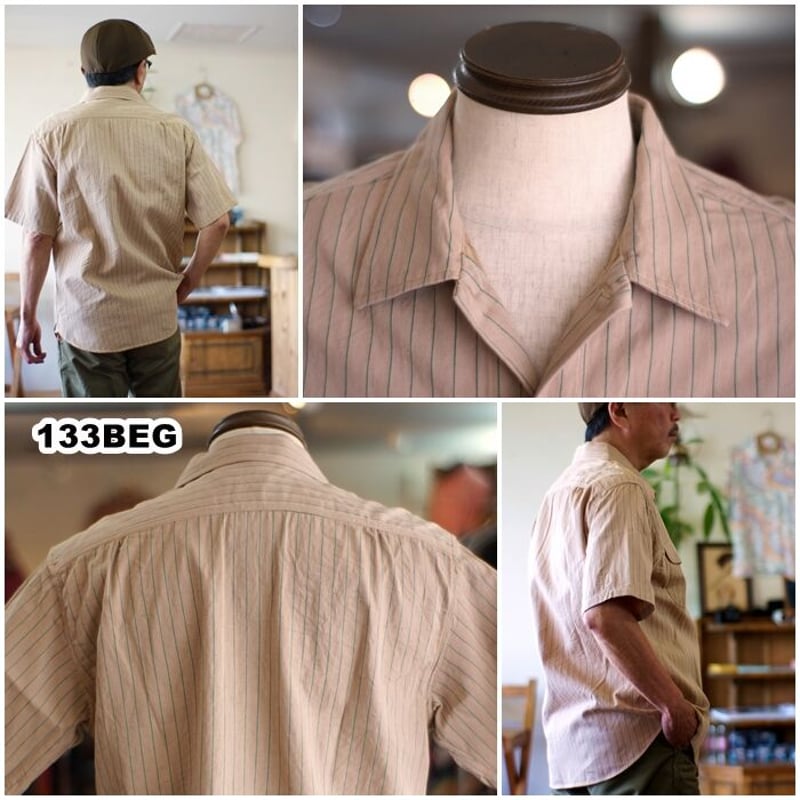 〈新品〉SUGAR CANE 半袖ワークシャツ Lサイズ ストライプ SUGAR CANE Sugar Cane シュガーケーン メンズ トップス 半袖