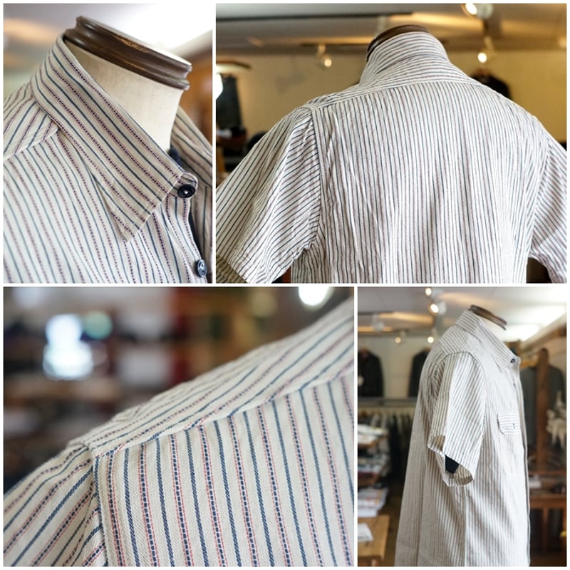 〈新品〉SUGAR CANE 半袖ワークシャツ Lサイズ ストライプ sc39306-14.jpg