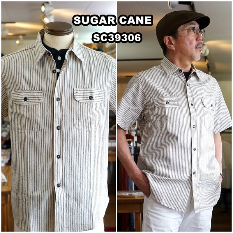SUGAR CANE(シュガーケーン) 半袖ストライプワークシャツ 半袖