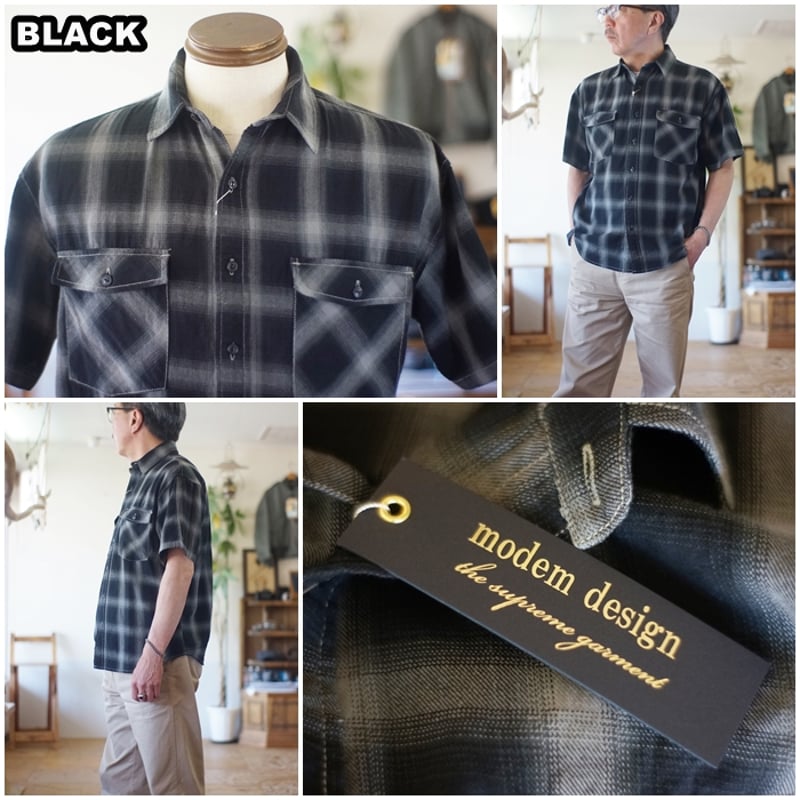 modemdesign モデムデザイン 半袖オンブレチェックシャツ 半袖ワーク