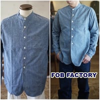 FOB FACTORY(エフオービーファクトリー) 　綿素材　バンドカラー長袖シャツ/　BAND COLLAR SHIRT　 F3428