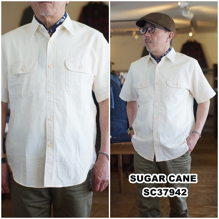 sugarcane シュガーケーン 半袖ホワイトシャンブレーシャツ 37942
