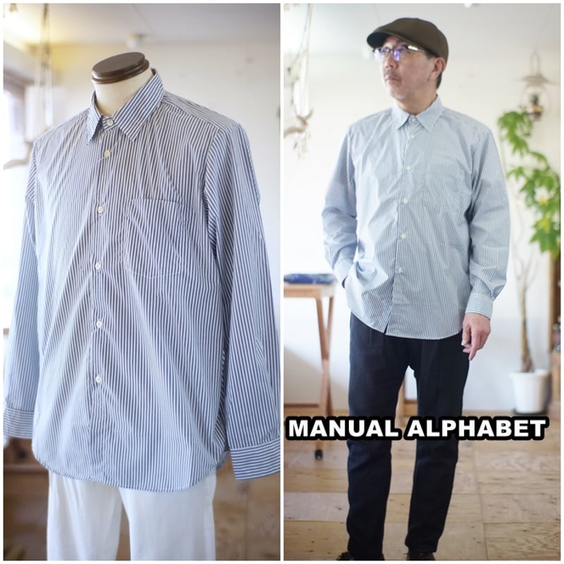 マニュアルアルファベット MANUAL ストライプ柄 レギュラーカラーシャツ　M マニュアルアルファベット MANUALALPHABET ストライプ柄 レギュラー