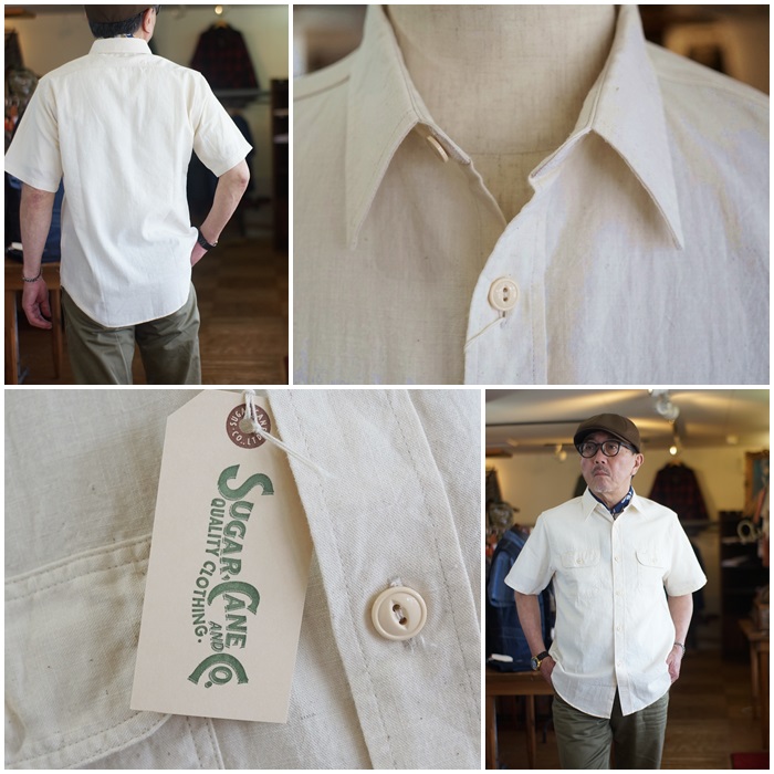 sugarcane シュガーケーン 半袖ホワイトシャンブレーシャツ 37942
