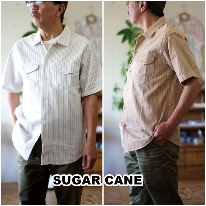 ✨美品 ✨ シュガーケーン 半袖 コークストライプ ワークシャツ sugarcane シュガーケーン 半袖ストライプワークシャツ 38699