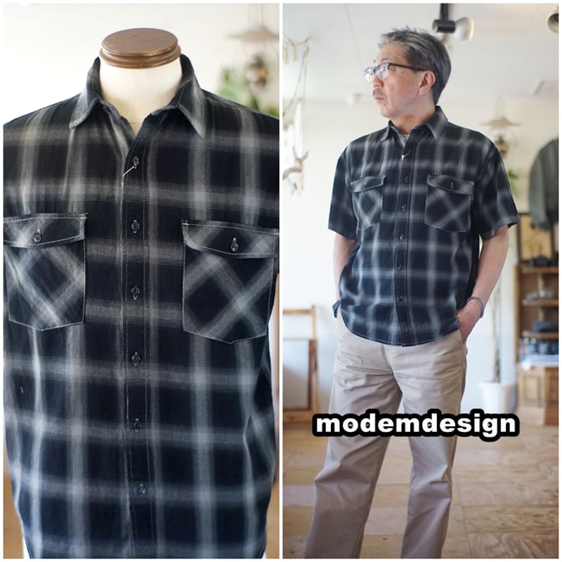 modemdesign モデムデザイン 半袖オンブレチェックシャツ 半袖