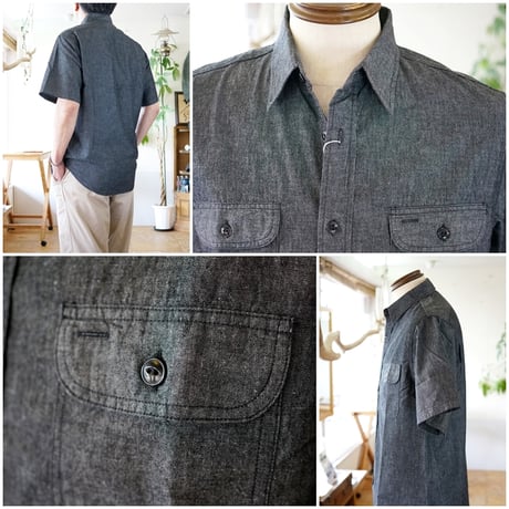 SUGARCANE 　シュガーケーン　ブラックシャンブレーシャツ 　半袖ワークシャツ　ワークシャツ　東洋エンタープライズ　39307