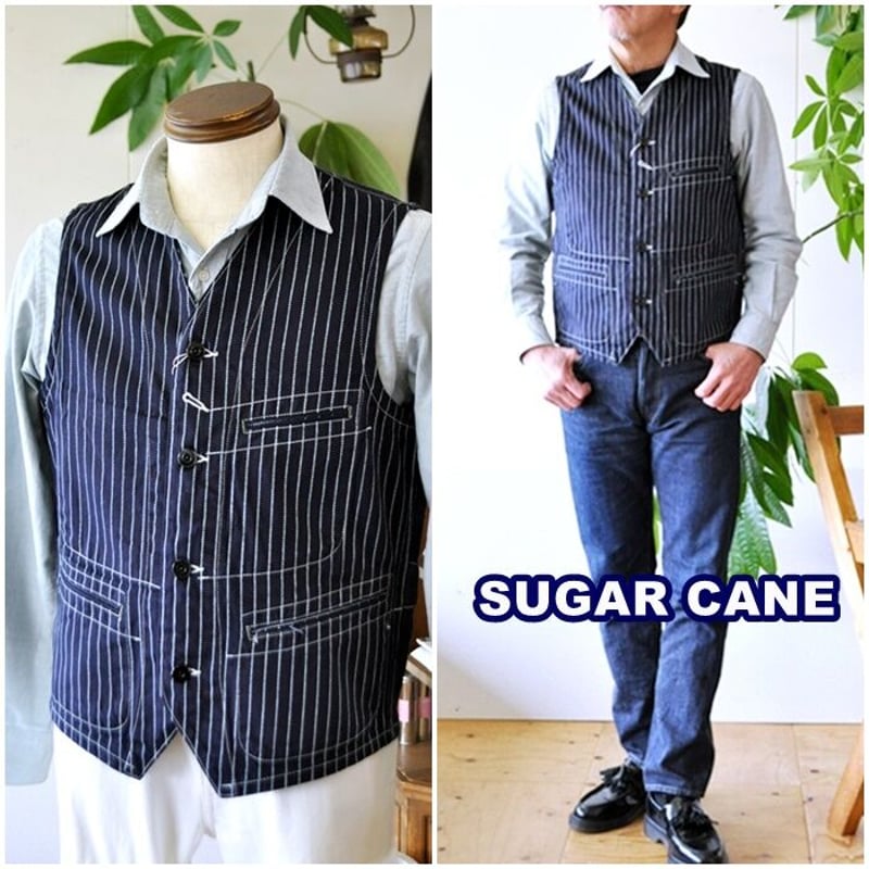 Sugar Cane ストライプデニムベスト 40 Sugar Cane & Co. ストライプデニムベスト 40（SUGAR CANE