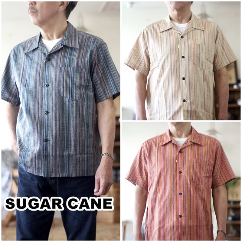 SUGARCANE シュガーケーン 半袖オープンカラーシャツ 39520 ストライプ