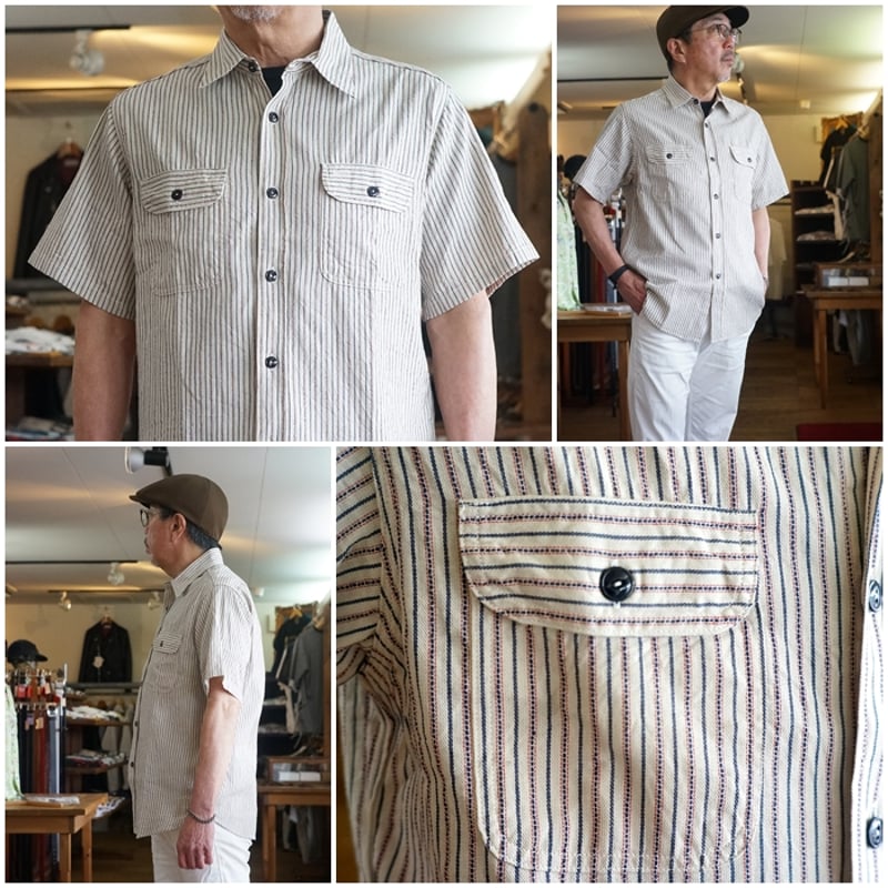 シュガーケーン　ストライプ半袖シャツ SUGAR CANE 【再入荷】シュガーケーン 半袖シャツ FICTION