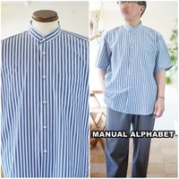 manualalphabet 　マニュアルアルファベット　半袖シャツ 　バンドカラーシャツ　ストライプ柄　MA-S-728