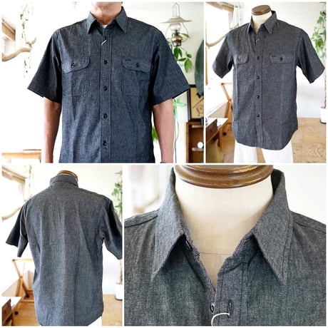 SUGARCANE 　シュガーケーン　ブラックシャンブレーシャツ 　半袖ワークシャツ　ワークシャツ　東洋エンタープライズ　39307