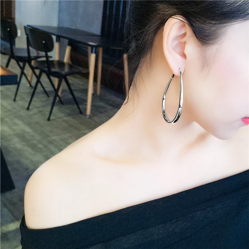日本発送】ビッグフープピアス 雫 合金 シンプル 大きめピアス