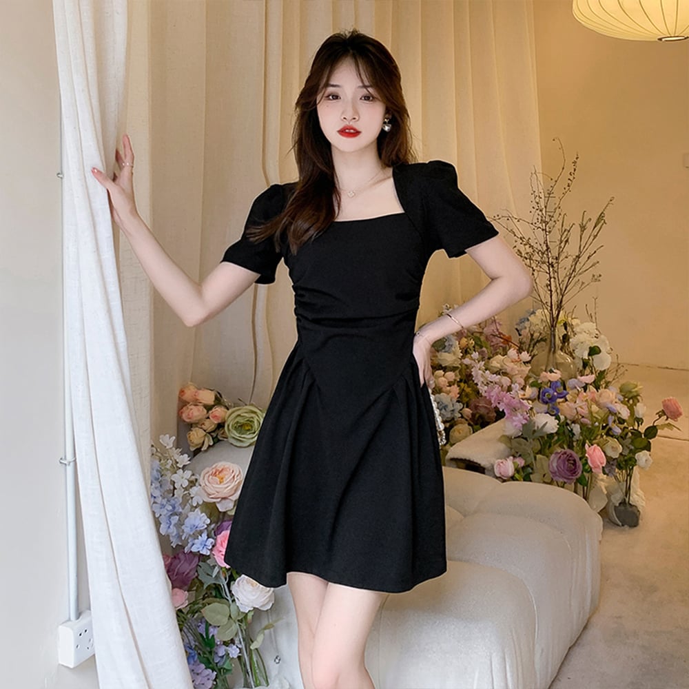 日本発送】 2カラー ミニワンピース ミニドレス フレア ハイウエスト