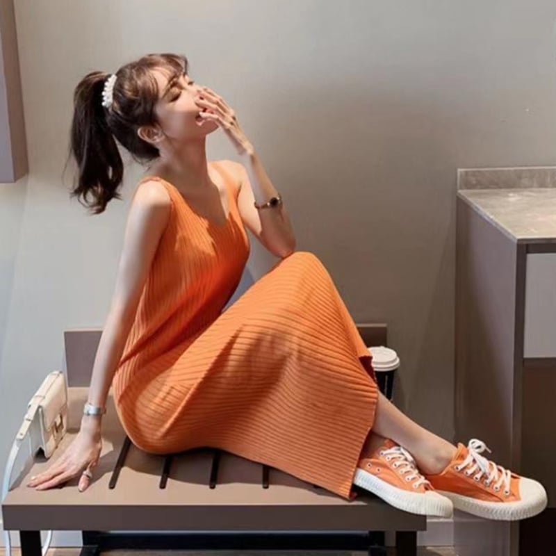 日本発送】 ニットキャミソール ワンピース 重ね着 キャミワンピ