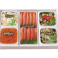 【竹セット】えびす塩たらこ400g・数の子山海漬100g・正油いくら100g・鰊親子漬100g・つぶ塩辛100g