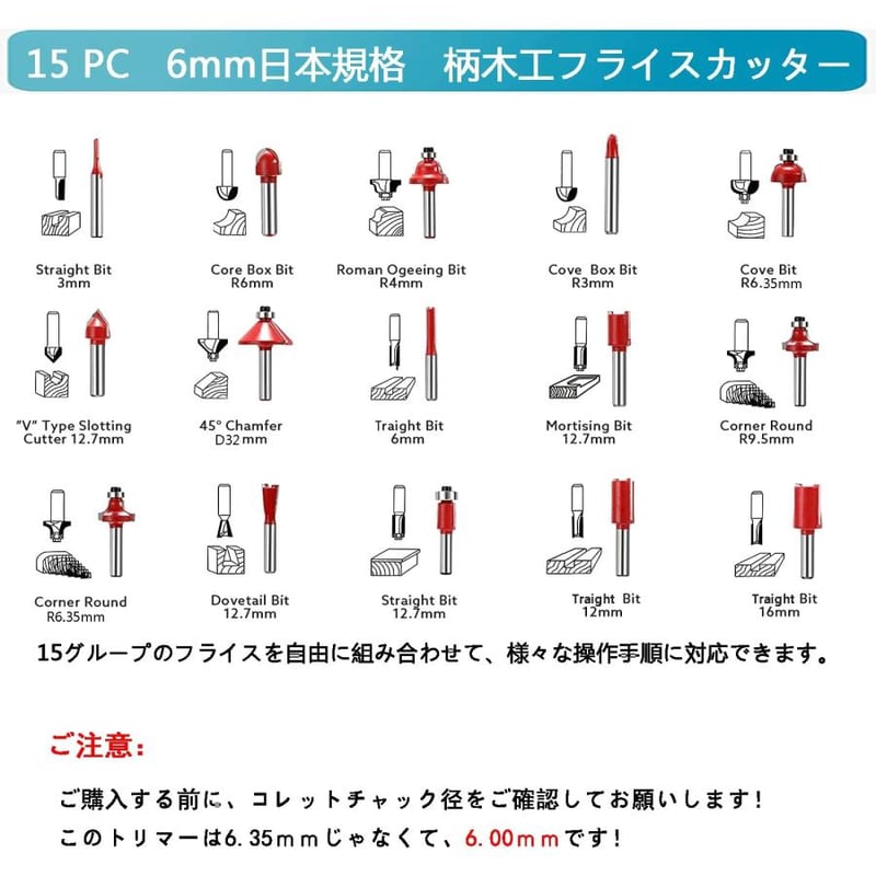 Hovered 電動トリマー 木工用 電気トリミング機 6.00mm 日本規格