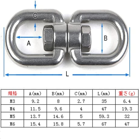 ステンレススイベル4mm 304ステン製 M4 サルカン チェーン ねじれ取り すいべる ロック 金具 踏み板 鳥獣被害対策 罠パーツ 罠用 狩猟用品 予備 修理 予備 固定 補強RH067-4