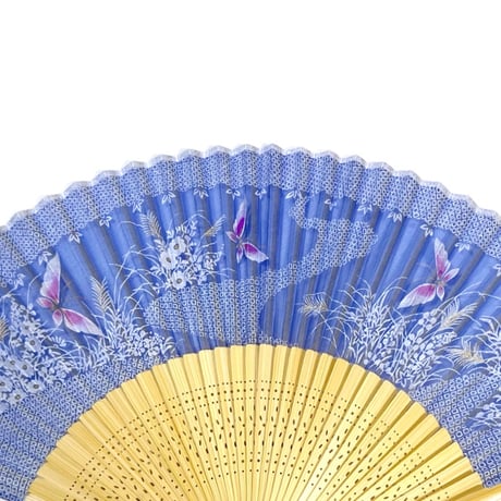 〈婦人用〉薄絹扇子　天レース蝶柄　紺