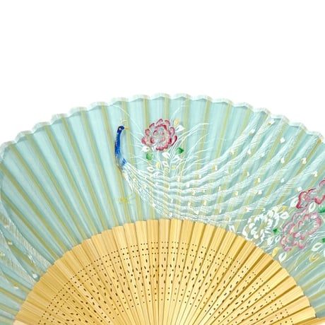 〈婦人用〉薄絹扇子 バラ孔雀　グリーン