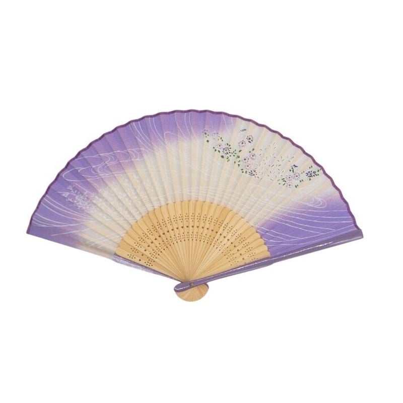 婦人用〉並絹カラー親扇子 小花柄 紫色 | 京扇子とくの 公式オンライン
