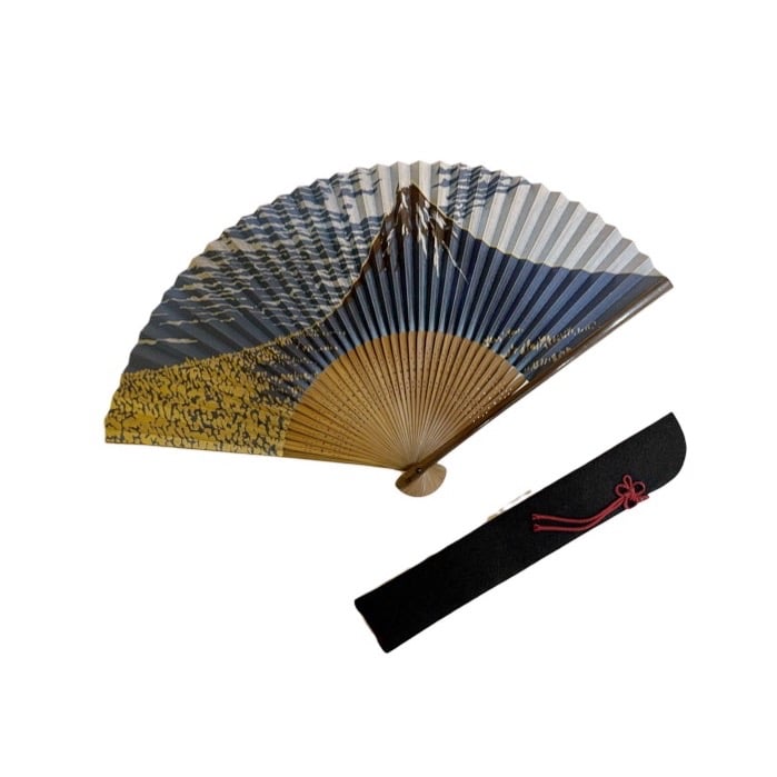 紳士用〉和紙扇子(富士山柄紺)、扇子袋(黒色) セット | 京扇子 紳士用〉和紙扇子(富士山柄紺)、扇子袋(黒色) セット | 京扇子