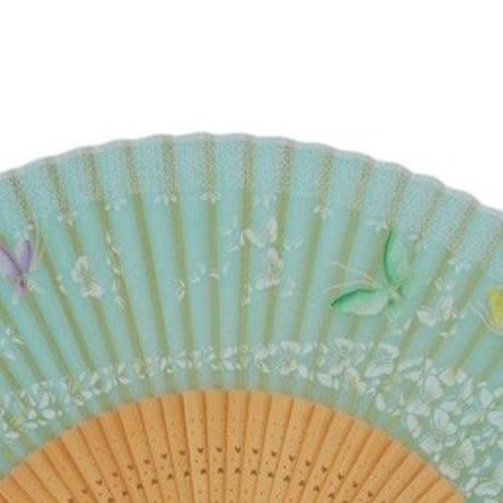 〈婦人用〉薄絹扇子　天匹田群蝶  グリーン色