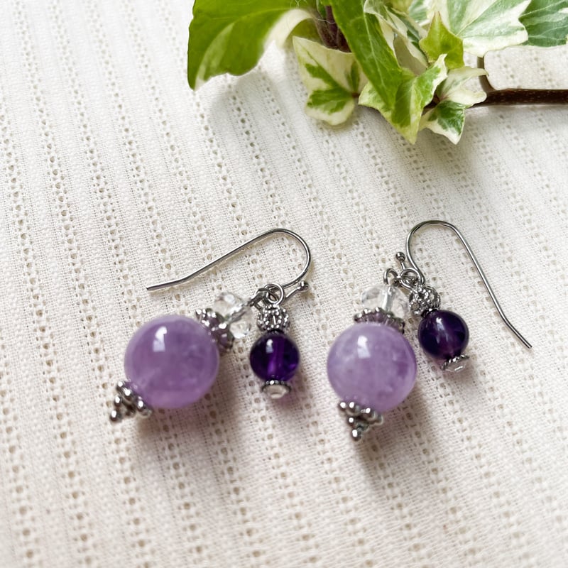 はちもも雑貨店コラボ】紫陽花ピアス（ラベンダーアメジスト