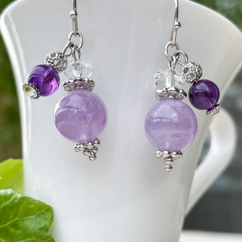 はちもも雑貨店コラボ】紫陽花ピアス（ラベンダーアメジスト