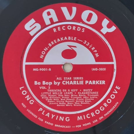 CHARLIE PARKER - Be Bop by Charlie Parker Vol.2 (SAVOY MG9001)