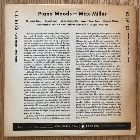 MAX MILLER - Piano Moods (COLUMBIA CL6175)