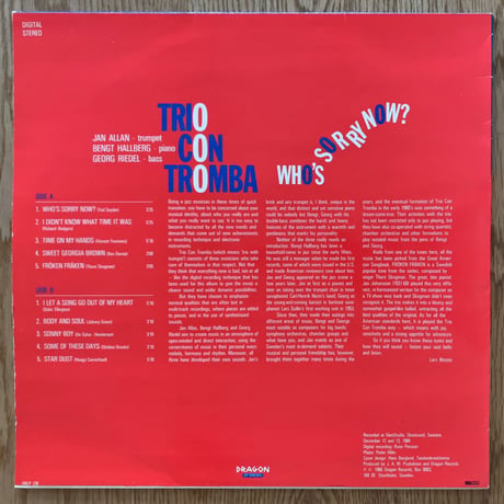 TRIO CON TROMBA (Bengt Hallberg, Jan Allan) - Who's Sorry Now ? (DRAGON DRLP126)