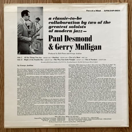 PAUL DESMOND & GERRY MULLIGAN - Two of a Mind (RCA VICTOR LSP-2624)