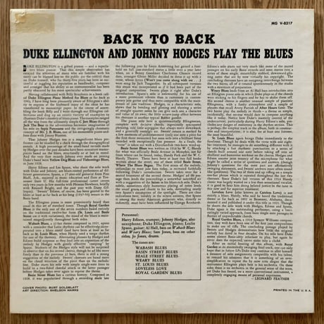 DUKE ELLINGTON & JOHNNY HODGES - Back to Back (VERVE MGV-8317)