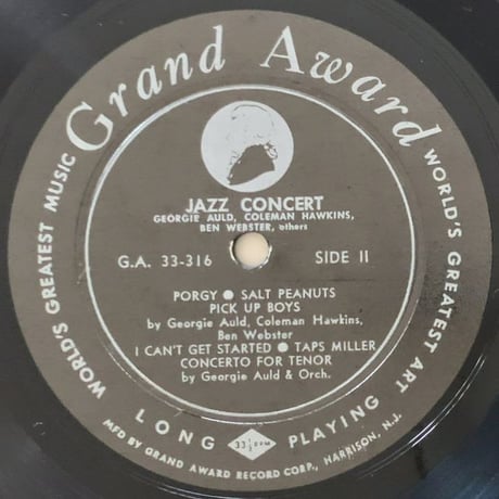 COLEMAN HAWKINS, GEORGIE AULD - Jazz Concert (GRAND AWARD G.A.33-316)