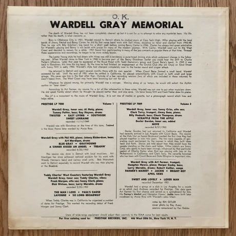 WARDELL GRAY - Memorial Vol.2 (PRESTIGE PRLP7009)