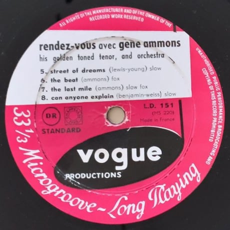 GENE AMMONS - Rendez-vou avec Gene Ammons (VOGUE L.D.151)