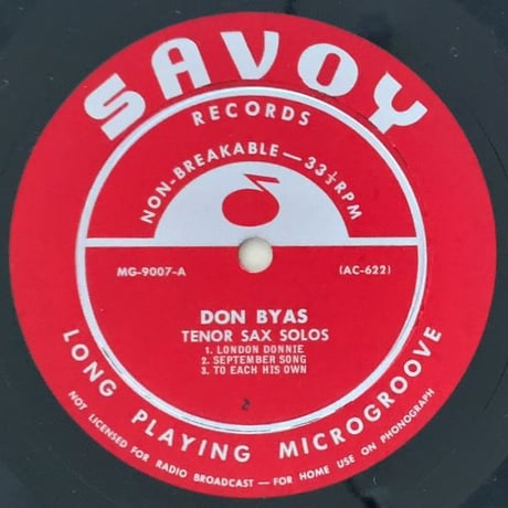 DON BYAS - Tenor Sax Solos (SAVOY MG9007) 10inch