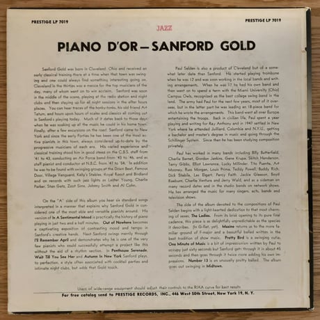 SANFORD GOLD - Piano d'Or (PRESTIGE PRLP7019)