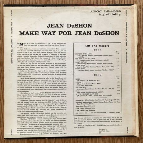 JEAN DuSHON - Make Way For Jean DuShon (ARGO DJLP4039)