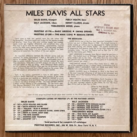 MILES DAVIS - Miles Davis All Stars Vol.2 (PRESTIGE PRLP200)