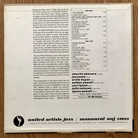 ROSE MURPHY feat. SLAM STEWART - Jazz, Joy and Happiness (UNITED ARTISTS UAJ14025)