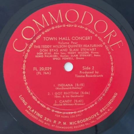TEDDY WILSON - Town Hall Concert Vol.4 (COMMODORE FL20,029)